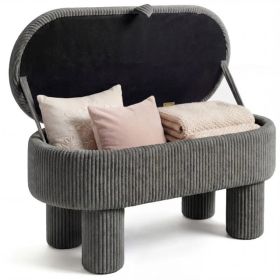 Gray 42 Inch Corduroy Storage Bench, Plush Foam Cushion & Hidden Compartment, 400LBS Seat Weight Capacity (Option: Defaulttitle)