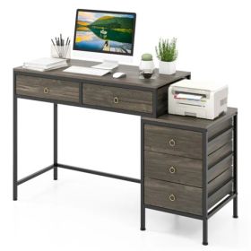 Home Office Dual Desktop Desk With 5 Storage Drawers, Powder-Coated Metal Frame Engineered Wood (Option: Defaulttitle)