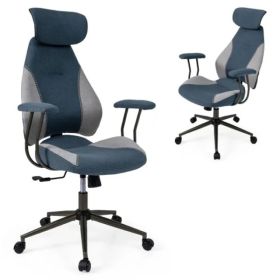 Gray Blue Color Blocking Office Chair With 2D Adjustable Headrest, Ergonomic High-Back Desk Chair 330 Lbs Capacity (Option: Defaulttitle)