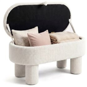 Beige 42 Inch Corduroy Storage Bench, Plush Foam Cushion & Hidden Compartment, 400LBS Seat Weight Capacity (Option: Defaulttitle)