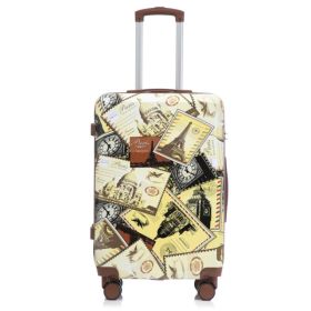 20"/24"/28" 3 Pcs/set In PC Spinner Wheel Luggage, Carry On Suitcase, With Printed Pattern And Combination Lock (City Stamps) (Option: Defaulttitle)