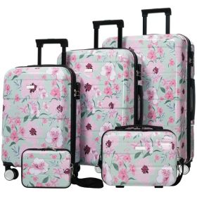 Luggage Sets New Model PC 5pcs, Hardside Lightweight Durable 20' 24' 28' Suitcases With 8' 14' Cases, Suitcase With Lock Spinner Wheels (Option: Defaulttitle)