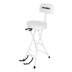 5Core Guitar Stool 3.15" Padded Chair W Backrest Foldable Music Seat Built In Foot Rest Guitar Stand (Option: White)