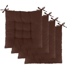 4Pcs Chair Cushion Pads Pillow Soft Tie On Square Sitting Mats For Home Office Car Sitting Travel Standard (Option: Brown)