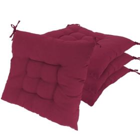 4Pcs Chair Cushion Pads Pillow 17.72x17.72x2.37in Soft Tie On Square Sitting Mats For Home Office Car Sitting Travel(Thickened) (Option: ProWineRed)