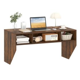 Rustic Brown Wall-Mounted Floating Computer Desk With 3-Cube Storage, Sturdy Wooden Workstation For Home Office (Option: Defaulttitle)
