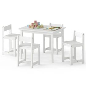 Kids Wooden Table And Chairs Set (1 Table + 4 Chairs), Rubber Wood Toddler Activity Set (White) (Option: Defaulttitle)